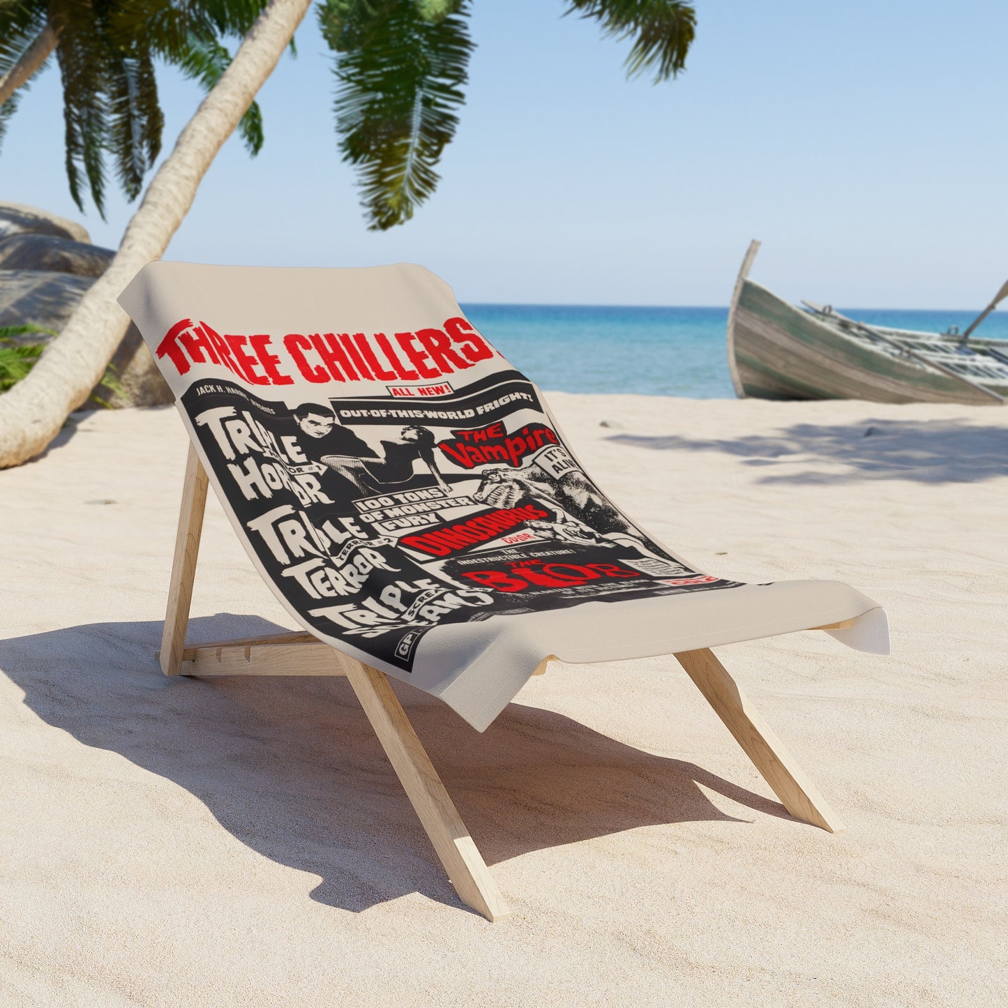 Three Chillers Vintage Movie Poster Beach Towel | Retro Horror Movie Towel