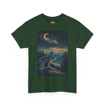 Mountain Wolf Sliver Moon Scene T-Shirt