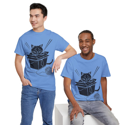 Black Cat w/Box + Yarn Ball Art Drawing Tee Shirt
