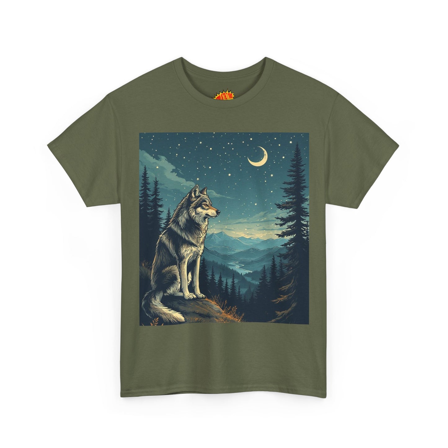 Wolf with Sliver Moon Scene T-Shirt *Multiple Colors*