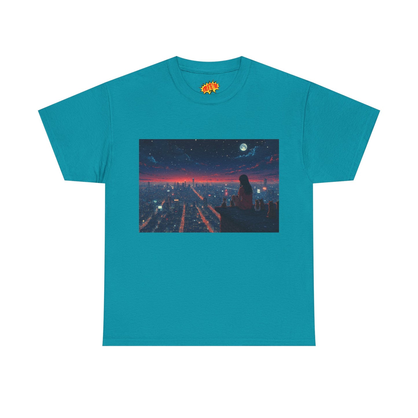 Neon City Anime Night Scene w/Cats T-Shirt *Multiple Colors*