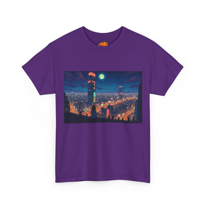Neon Anime Style City Scene w/Girl & Cats T-Shirt