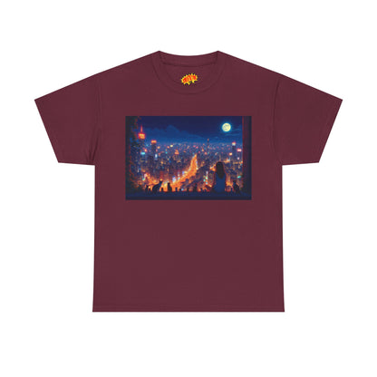 Anime City Night Scene w/Girl & Cats T-Shirt
