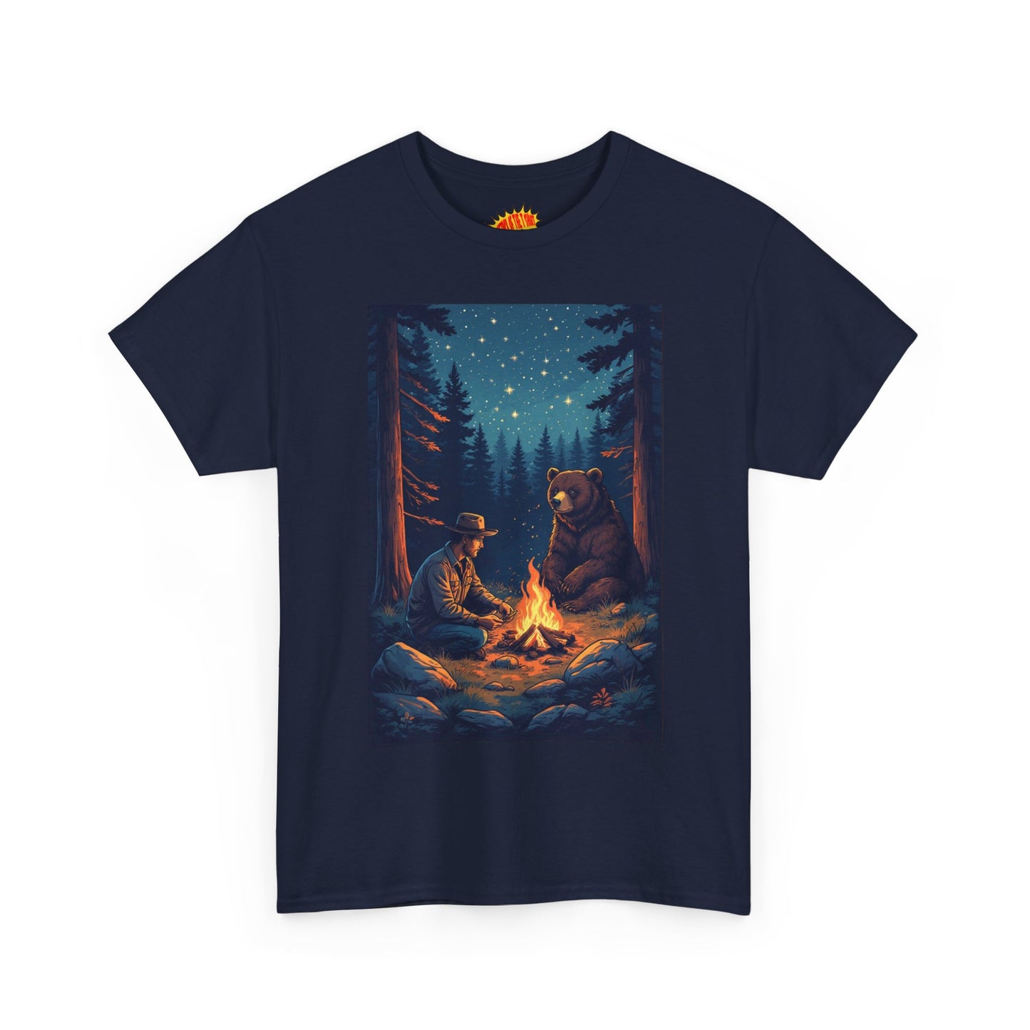 Cowboy w/ Brown Bear Campfire Scene T-Shirt *Multiple Colors*