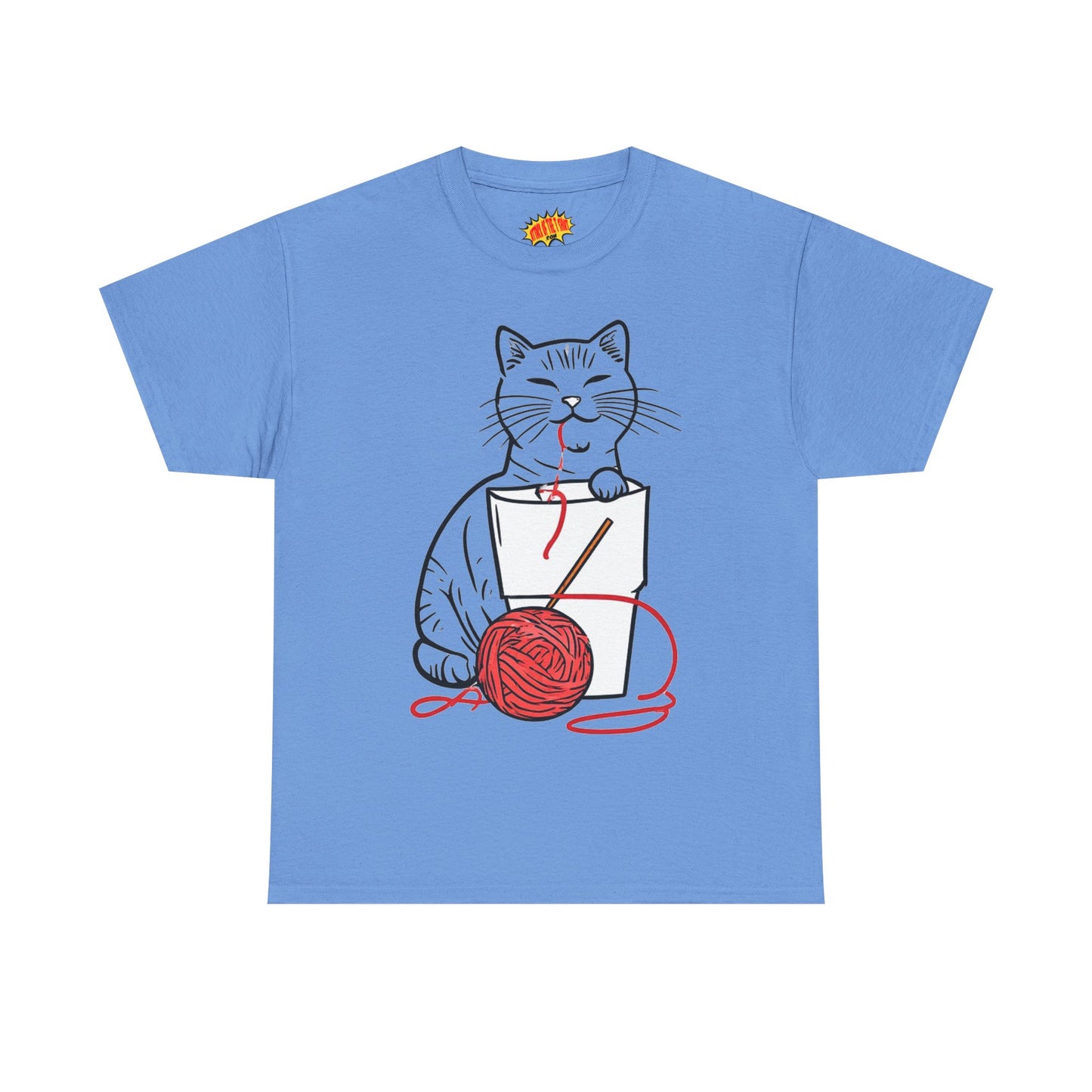 Cat w/Noodle Cup + Yarn Ball Art Drawing Tee Shirt *Multiple Colors*