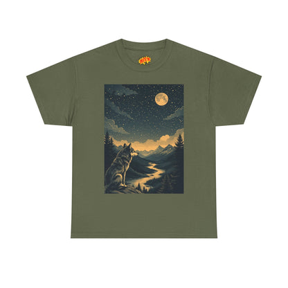 Mountain Wolf with River & Full Moon T-Shirt