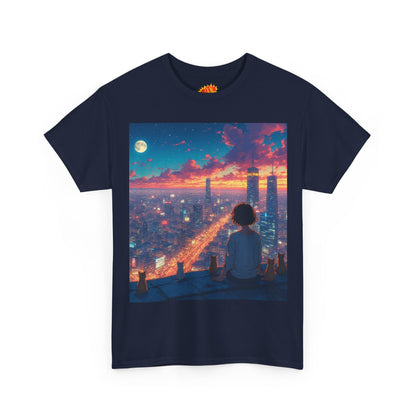 Neon City Anime Nighttime Scene w/Cats T-Shirt