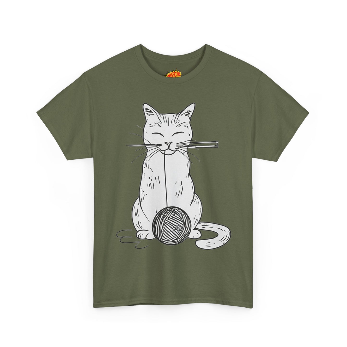 White Cat w/Yarn Ball Art Drawing Tee Shirt *Multiple Colors*