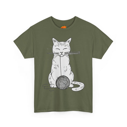 White Cat w/Yarn Ball Art Drawing Tee Shirt
