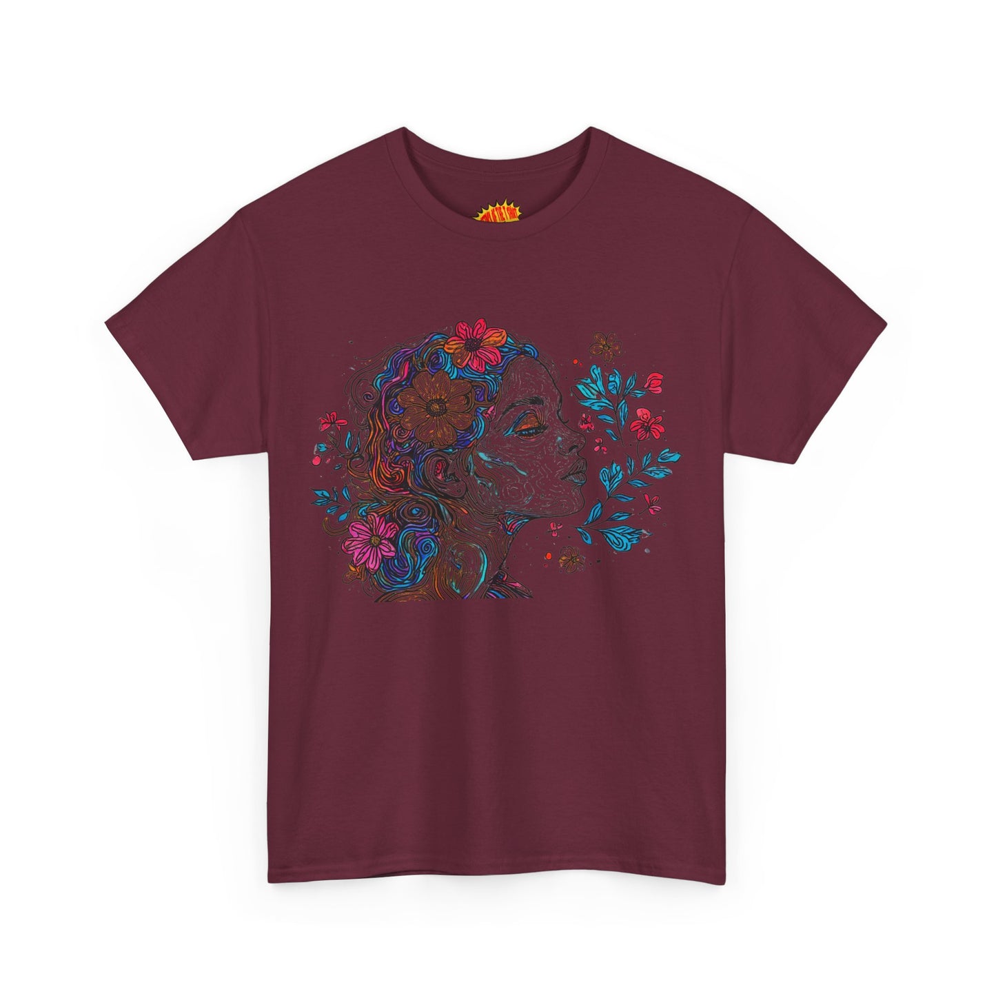 Multicolor Line Drawing Human Graphic Flower Art Tee Shirt *Multiple Colors*