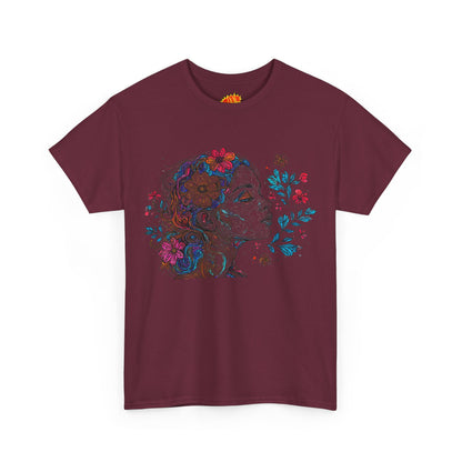 Multicolor Line Drawing Human Graphic Flower Art Tee Shirt