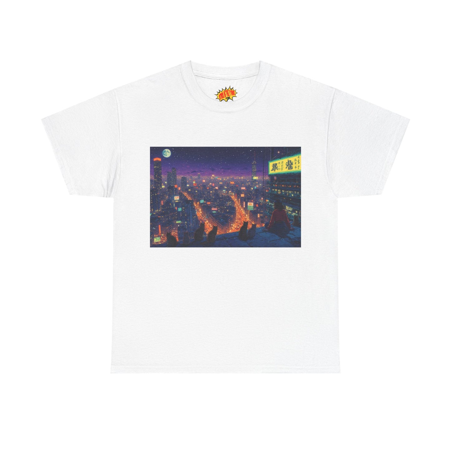 Anime Style Neon Night Cityscape w/Cats T-Shirt *Multiple Colors*