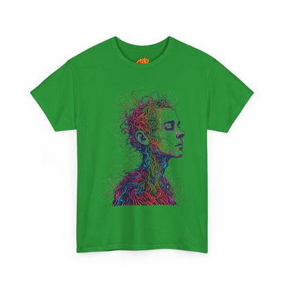 Multicolor Line Drawing Human Graphic Art Tee Shirt