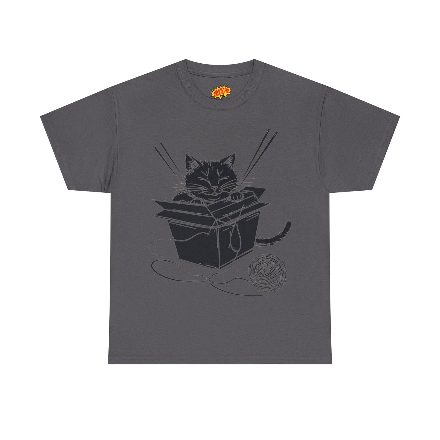 Black Cat w/Box + Yarn Ball Art Drawing Tee Shirt *Multiple Colors*