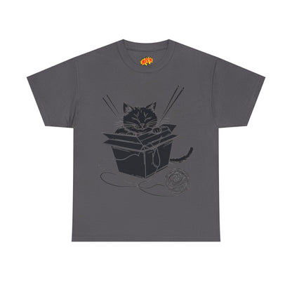 Black Cat w/Box + Yarn Ball Art Drawing Tee Shirt