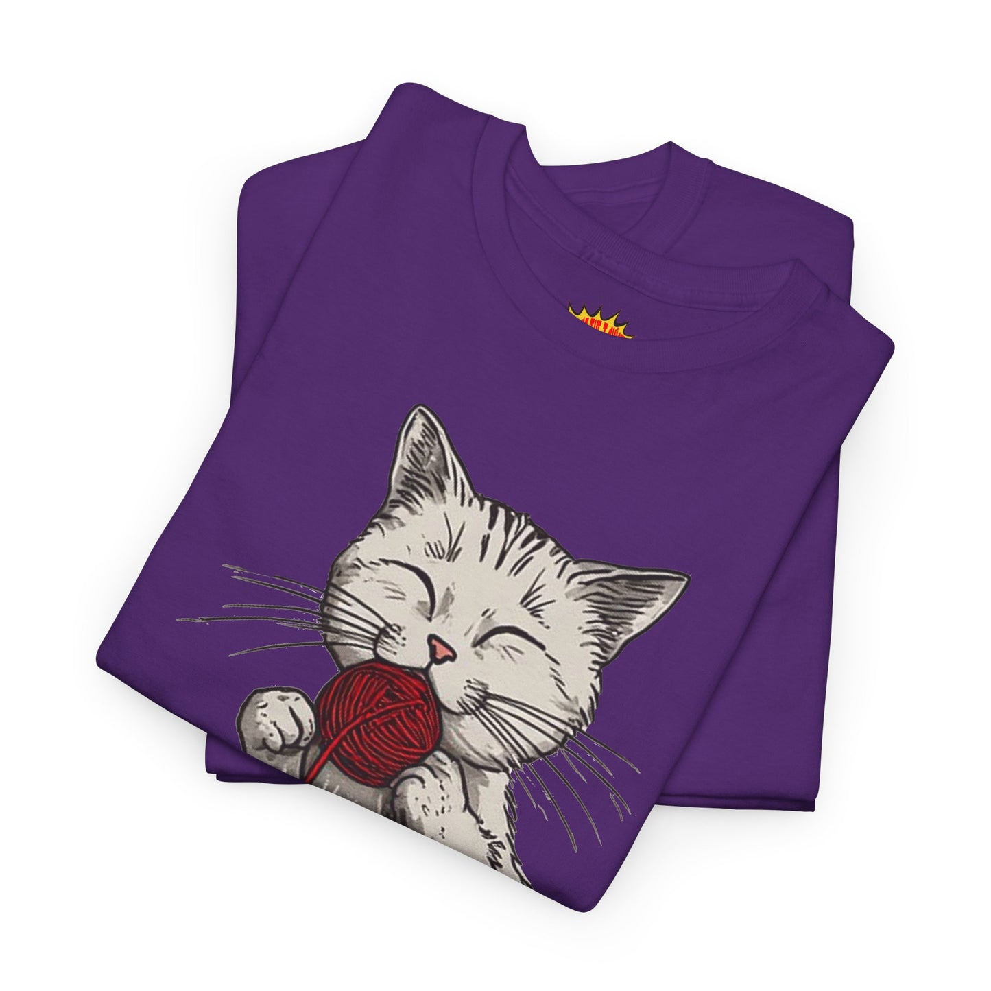 Cat w/Takeout Yarn Noodles Art Tee Shirt *Multiple Colors*