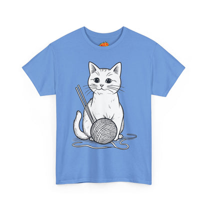White Cat w/Yarn Ball Art Tee Shirt