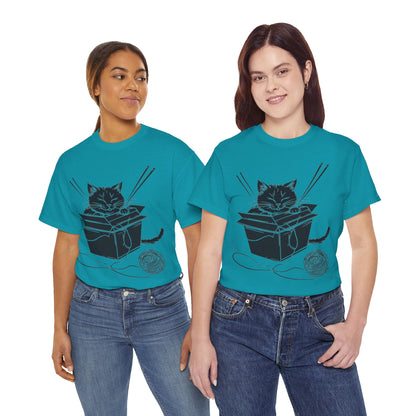 Black Cat w/Box + Yarn Ball Art Drawing Tee Shirt