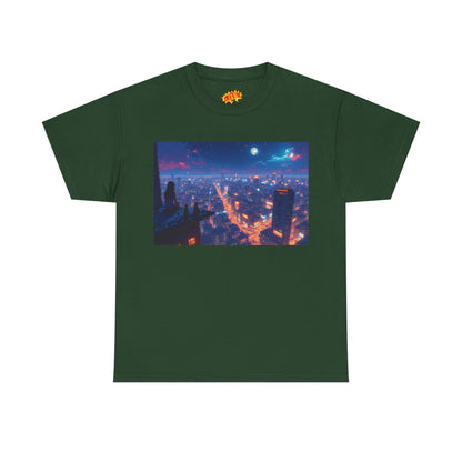 Nighttime Neon Anime Cityscape w/Cats T-Shirt