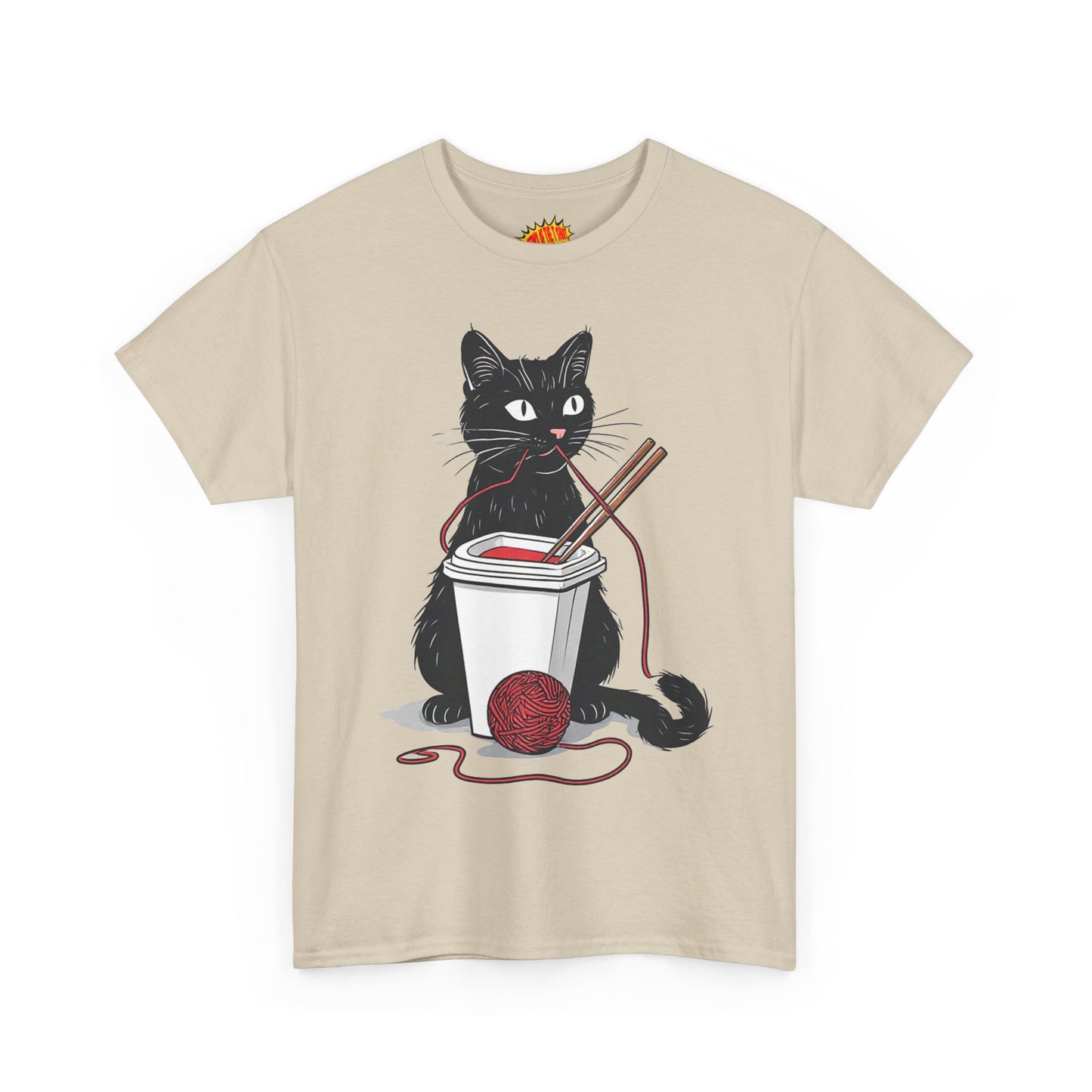 Black Cat w/Noodles + Yarn Ball Art Drawing Tee Shirt *Multiple Colors*