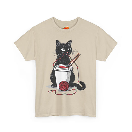 Black Cat w/Noodles + Yarn Ball Art Drawing Tee Shirt *Multiple Colors*