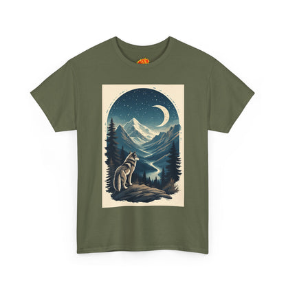 Wolf with Crescent Moon Scene T-Shirt