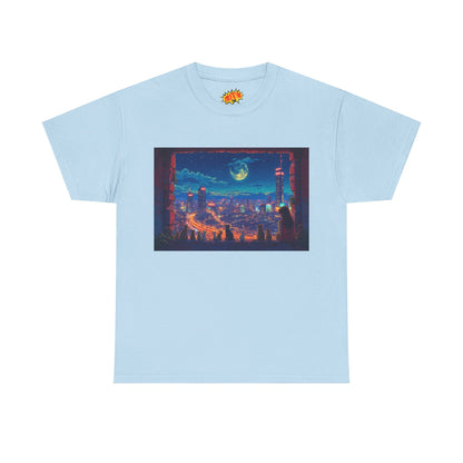 Anime Cityscape Night Scene w/Girl & Cats T-Shirt