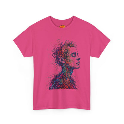 Multicolor Line Drawing Human Graphic Art Tee Shirt