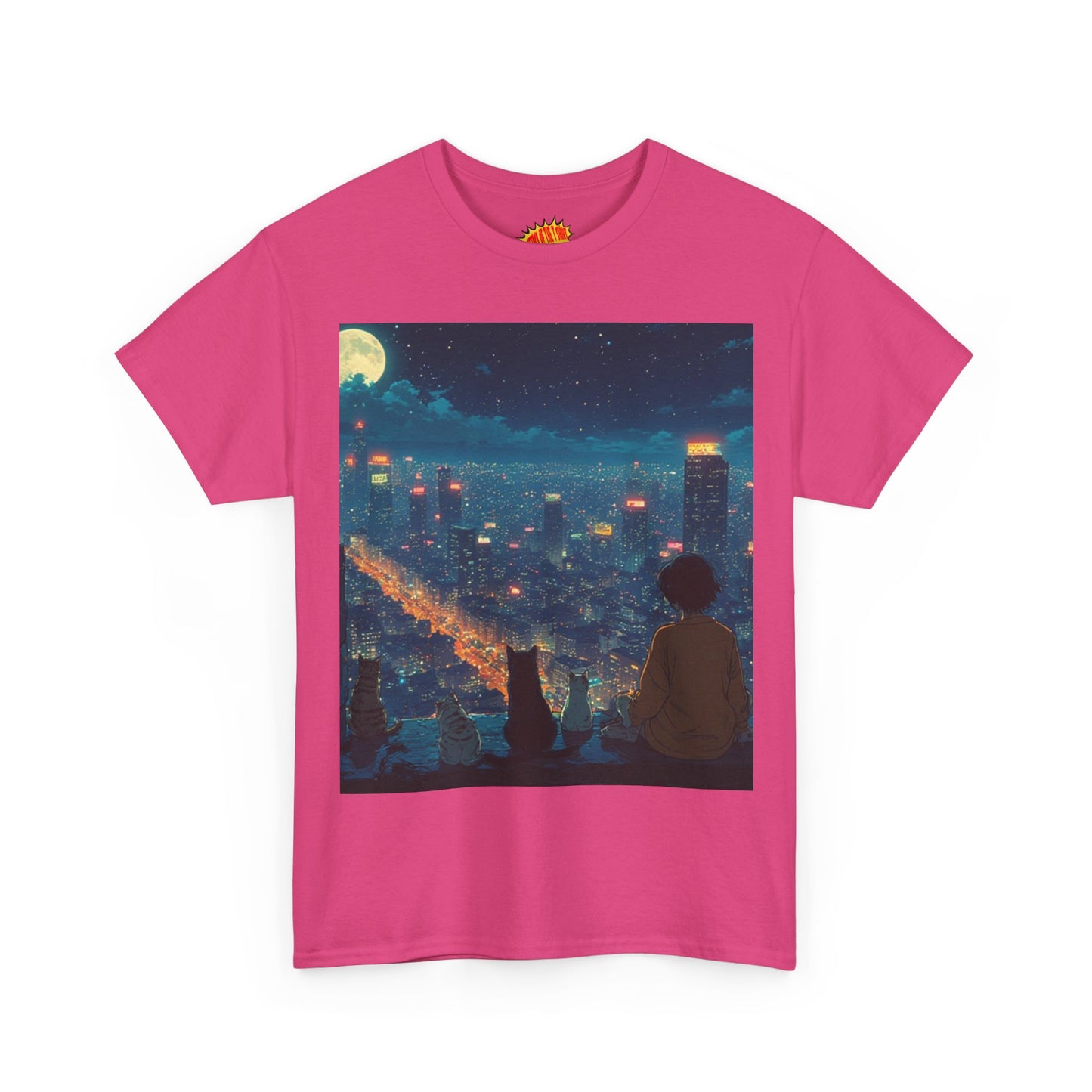 Anime City Night Scene w/Cats T-Shirt *Multiple Colors*