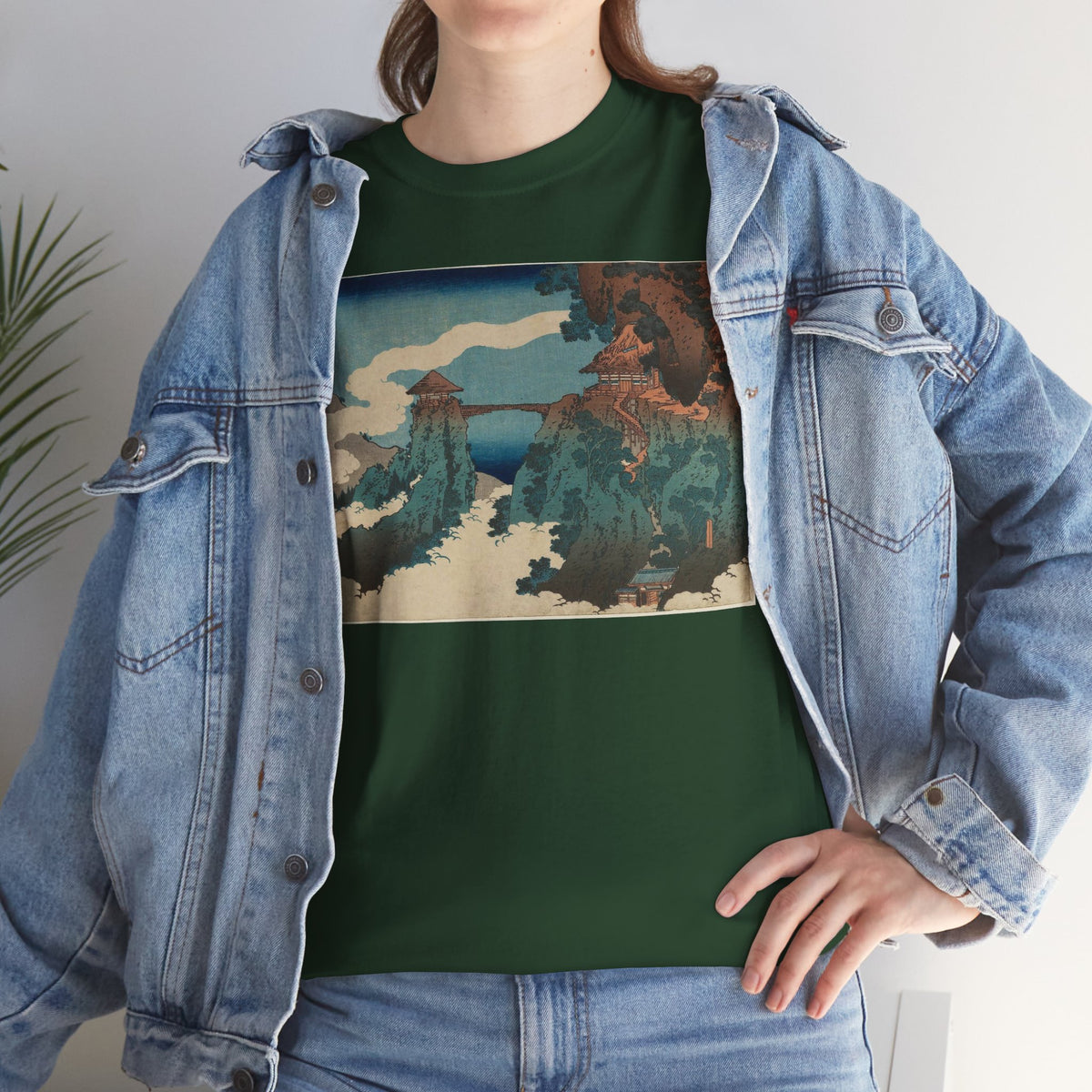 The Hanging-cloud Bridge by Katushika Hokusai - Heavy Cotton Tee *Dark Colors*