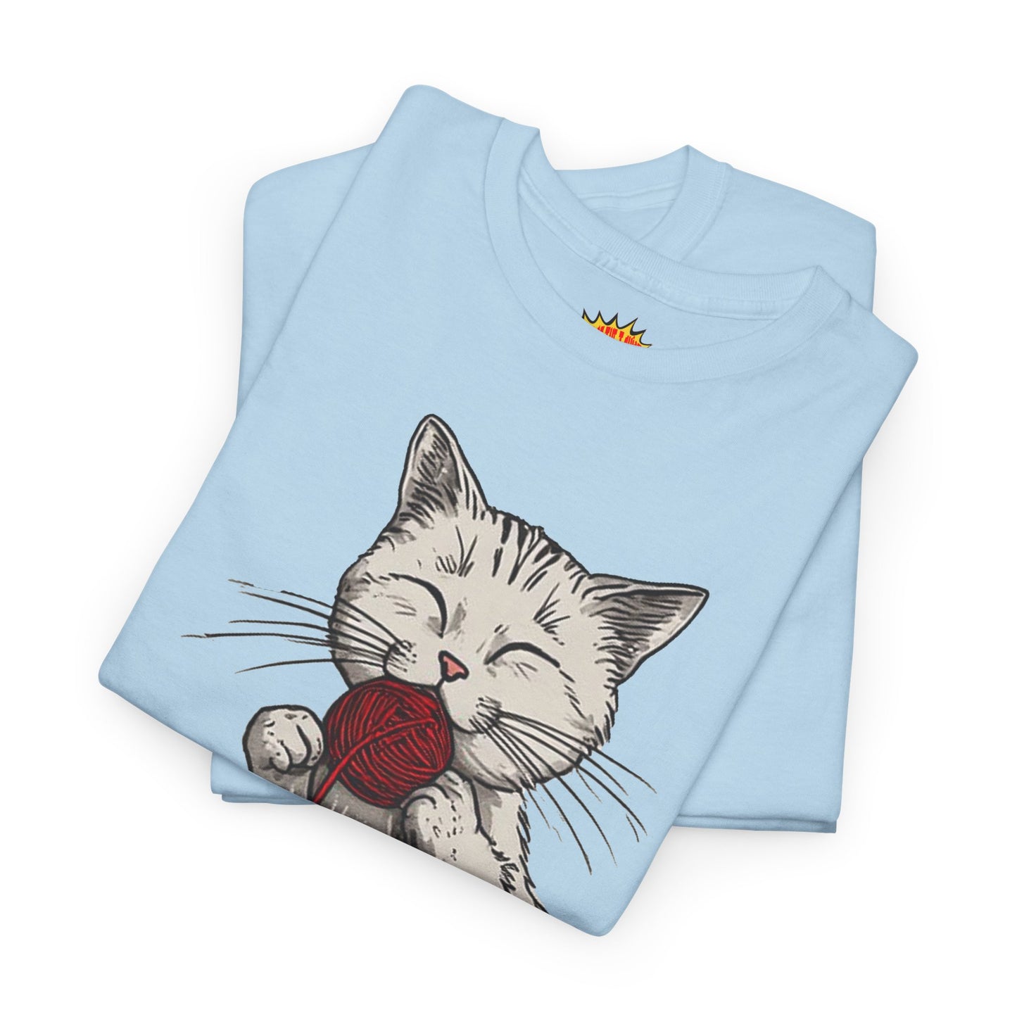 Cat w/Takeout Yarn Noodles Art Tee Shirt *Multiple Colors*