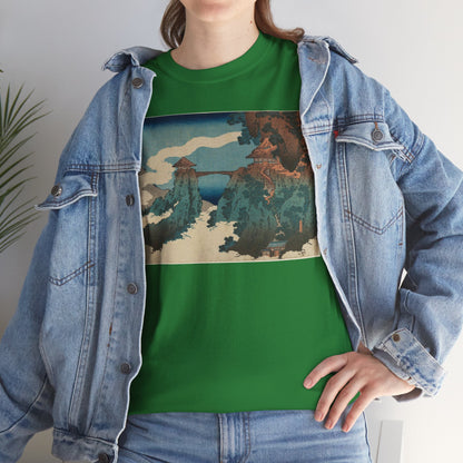 The Hanging-cloud Bridge by Katushika Hokusai - Heavy Cotton Tee *Dark Colors*