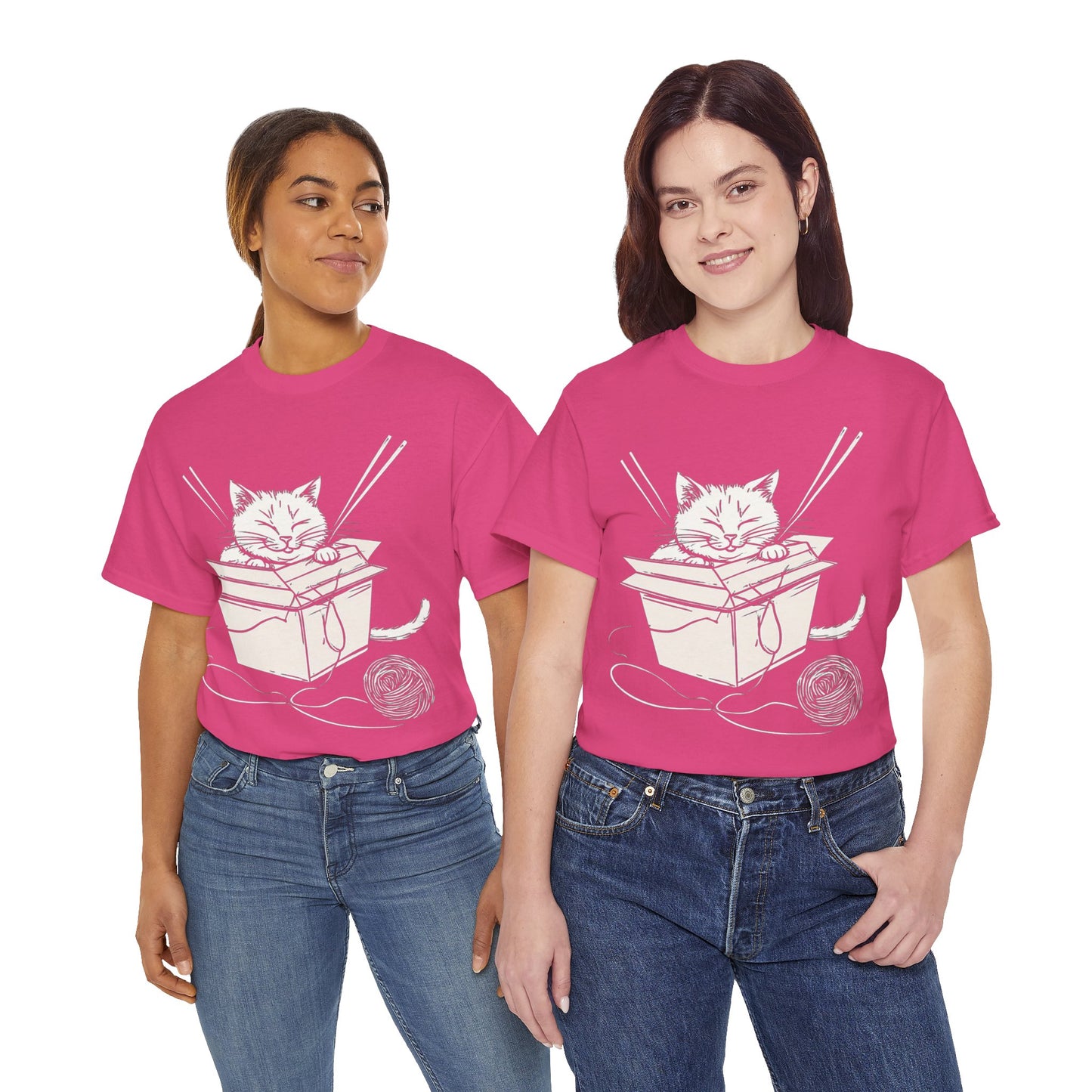 Cat w/Box + Yarn Ball Art Drawing Tee Shirt *Multiple Colors*