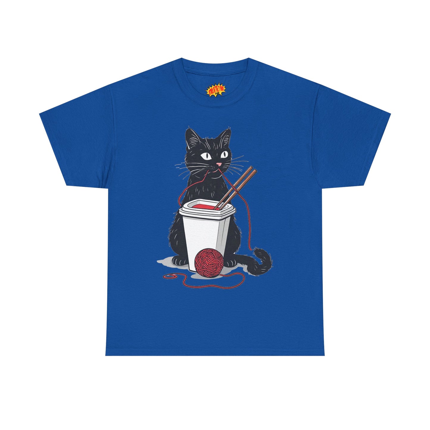 Black Cat w/Noodles + Yarn Ball Art Drawing Tee Shirt *Multiple Colors*