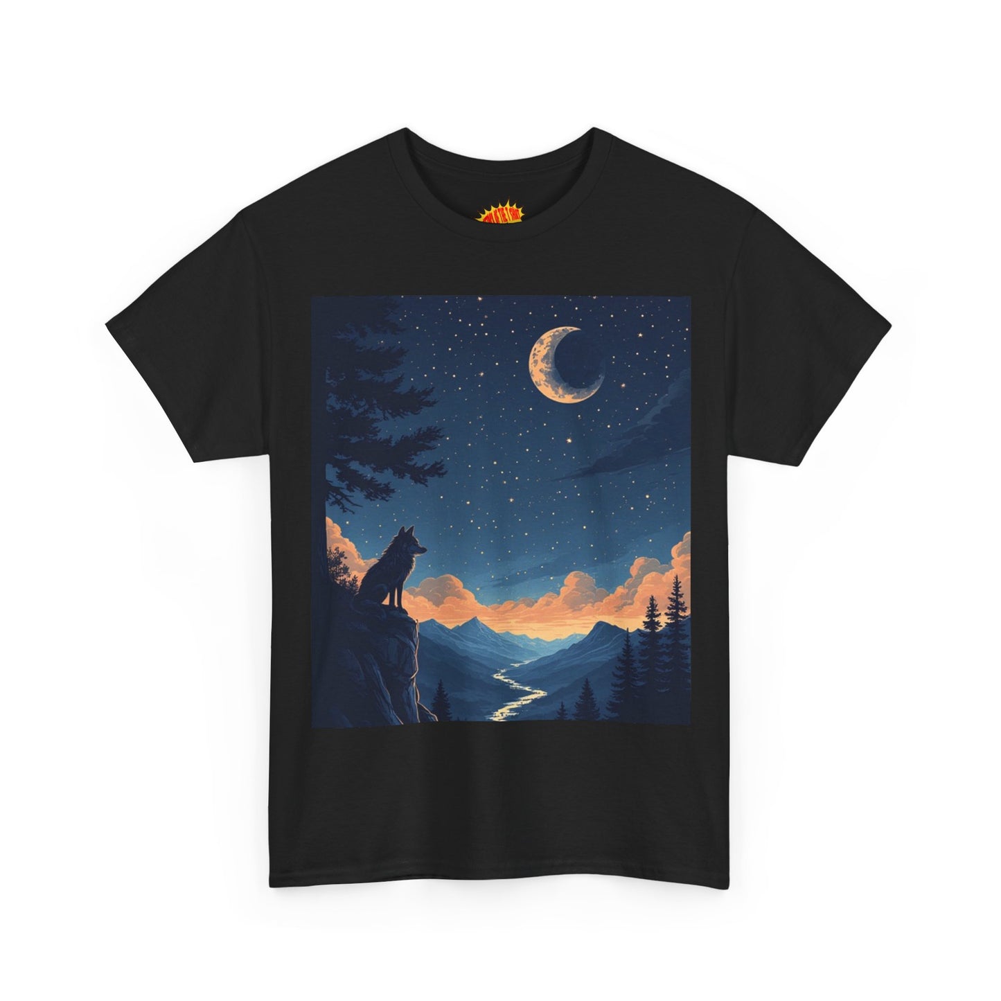 Wolf Silhouette with Sliver Moon Scene T-Shirt *Multiple Colors*
