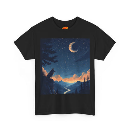 Wolf Silhouette with Sliver Moon Scene T-Shirt