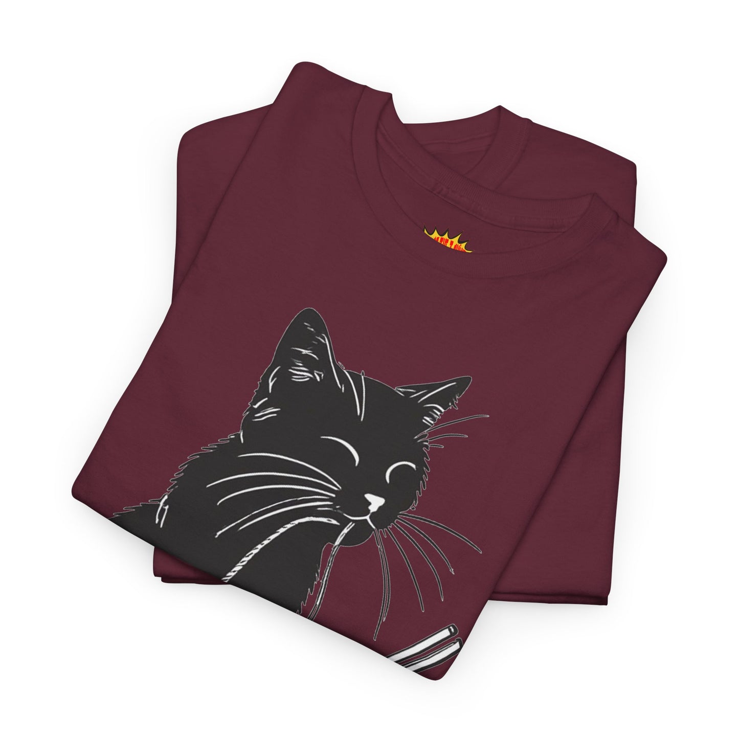 Black Cat w/Noodles Drawing Art Tee Shirt *Multiple Colors*