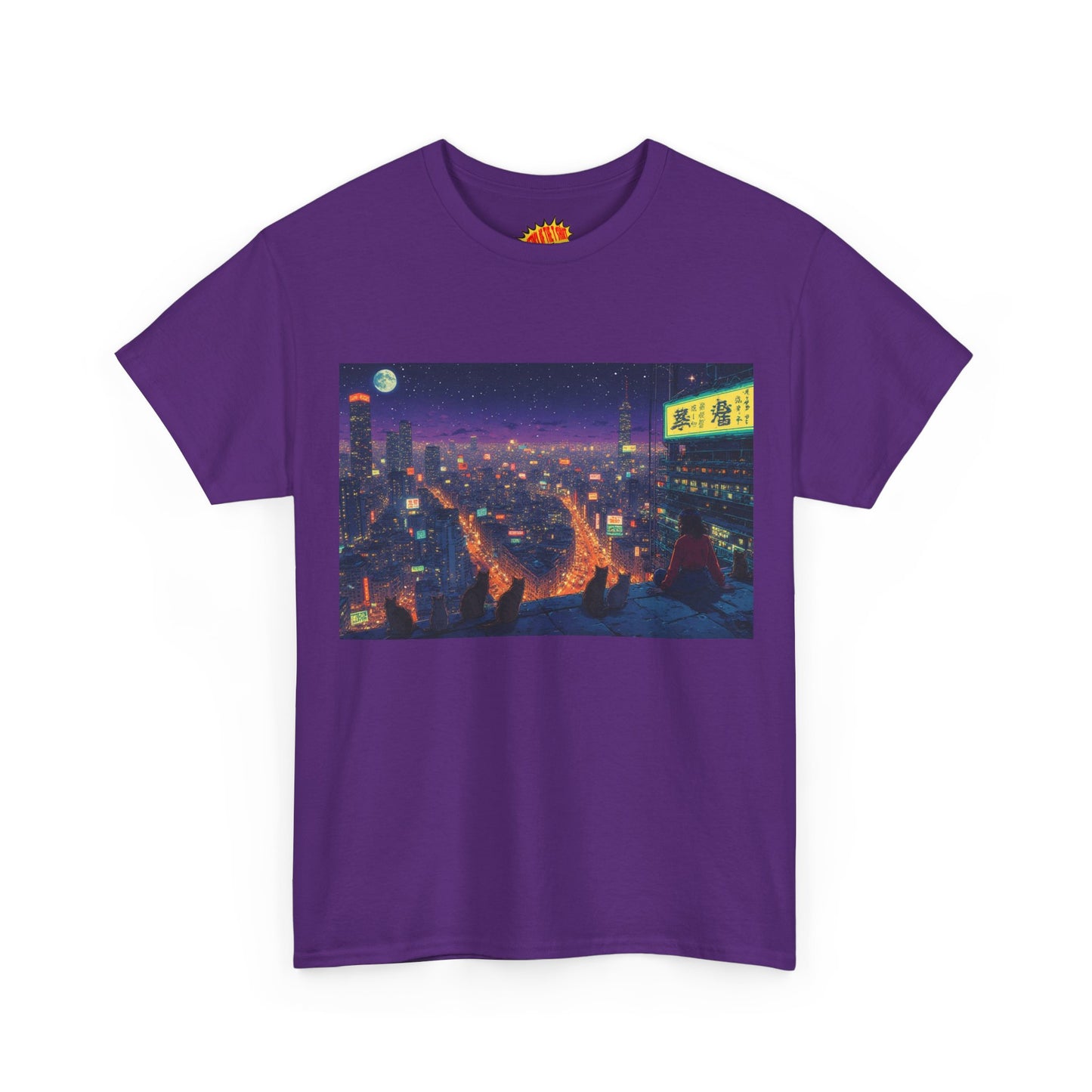 Anime Style Neon Night Cityscape w/Cats T-Shirt *Multiple Colors*