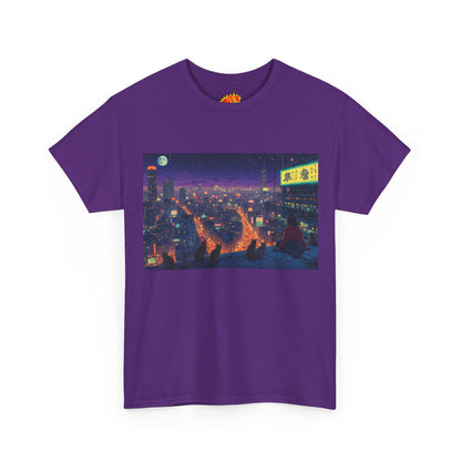 Anime Style Neon Night Cityscape w/Cats T-Shirt