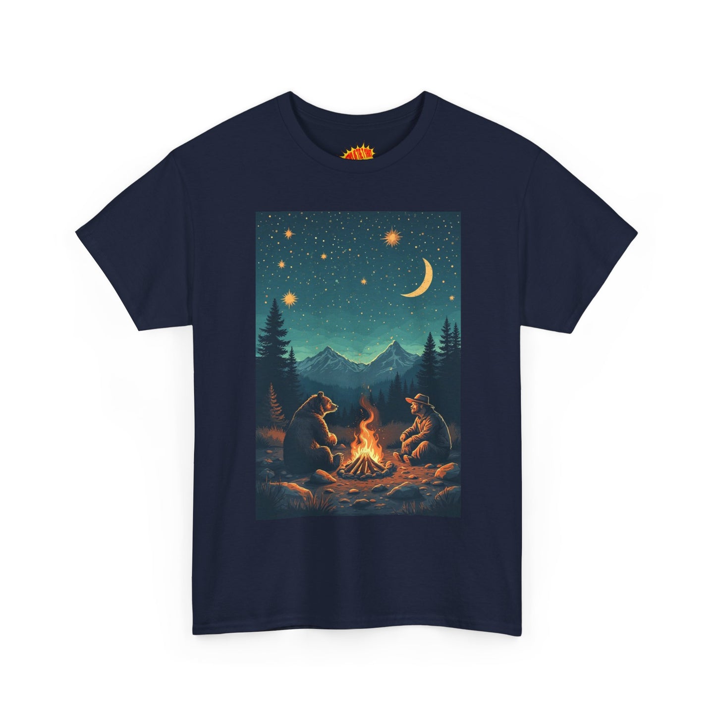 Mountain Man w/Bear Campfire Night Scene T-Shirt *Multiple Colors*