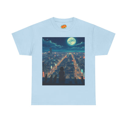 Anime City Full Moon Scene w/Girl & Cats T-Shirt