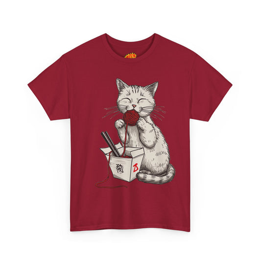 Cat w/Takeout Yarn Noodles Art Tee Shirt *Multiple Colors*
