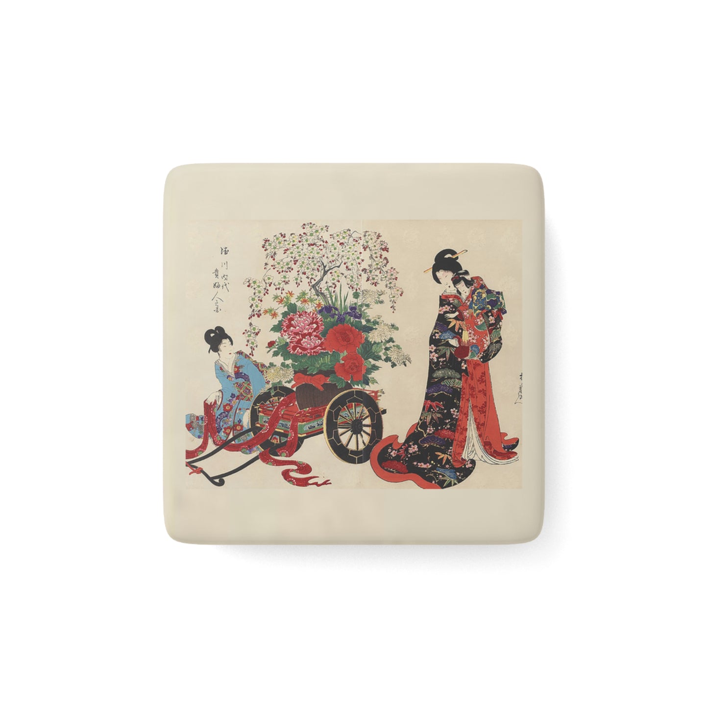 Flower Cart by Chikanobu Porcelain Magnet, Square