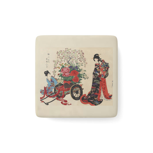 Flower Cart by Chikanobu Porcelain Magnet, Square