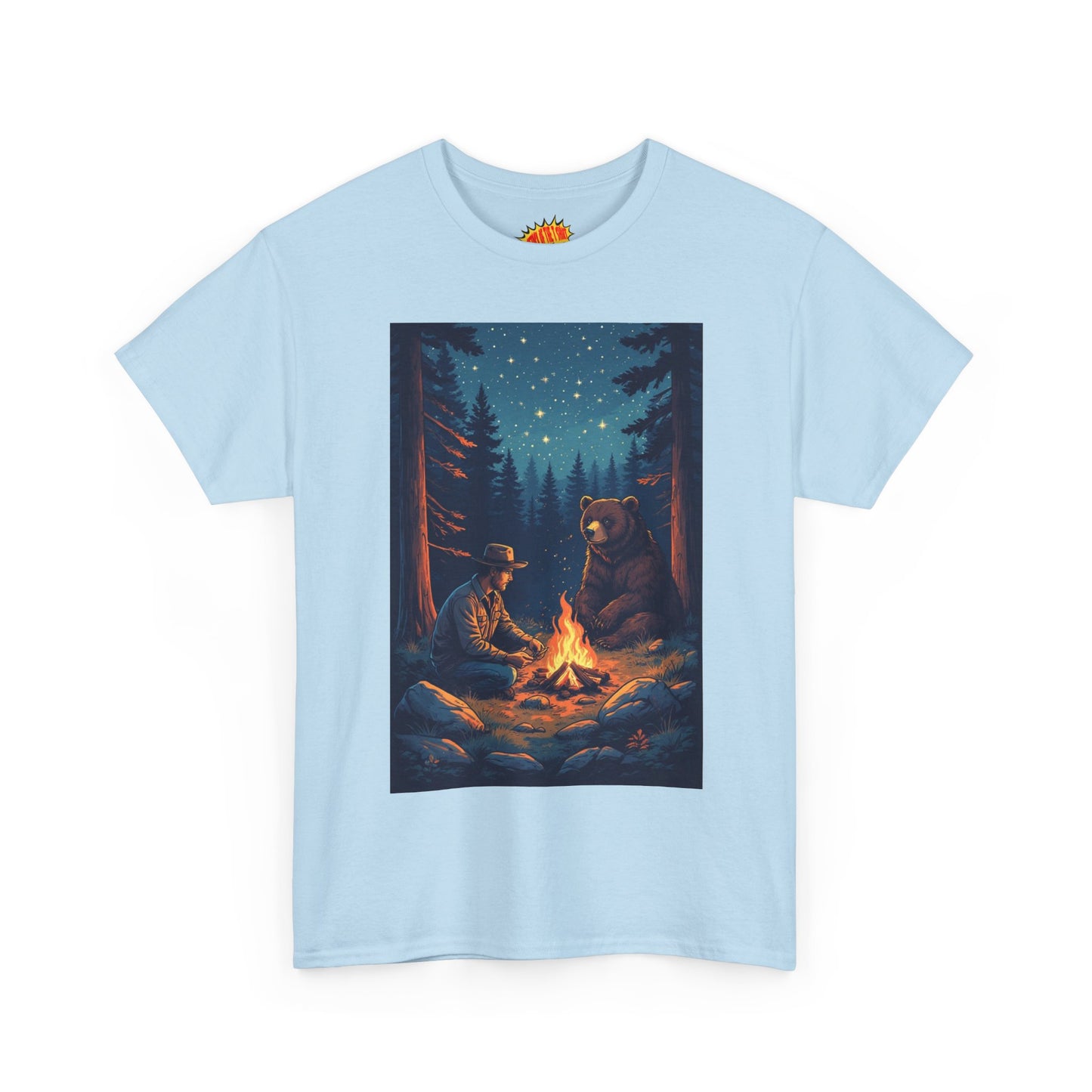 Cowboy w/ Brown Bear Campfire Scene T-Shirt *Multiple Colors*