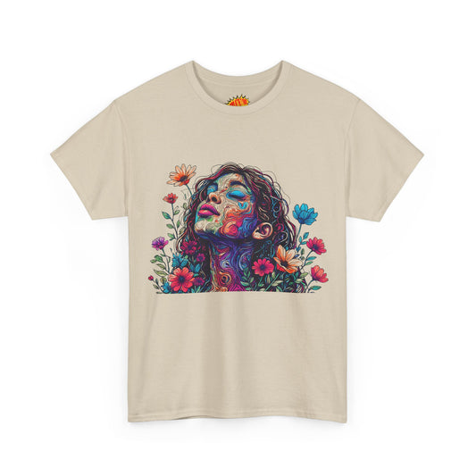 Colored Line Art Floral Face Drawing Tee Shirt *Multiple Colors*