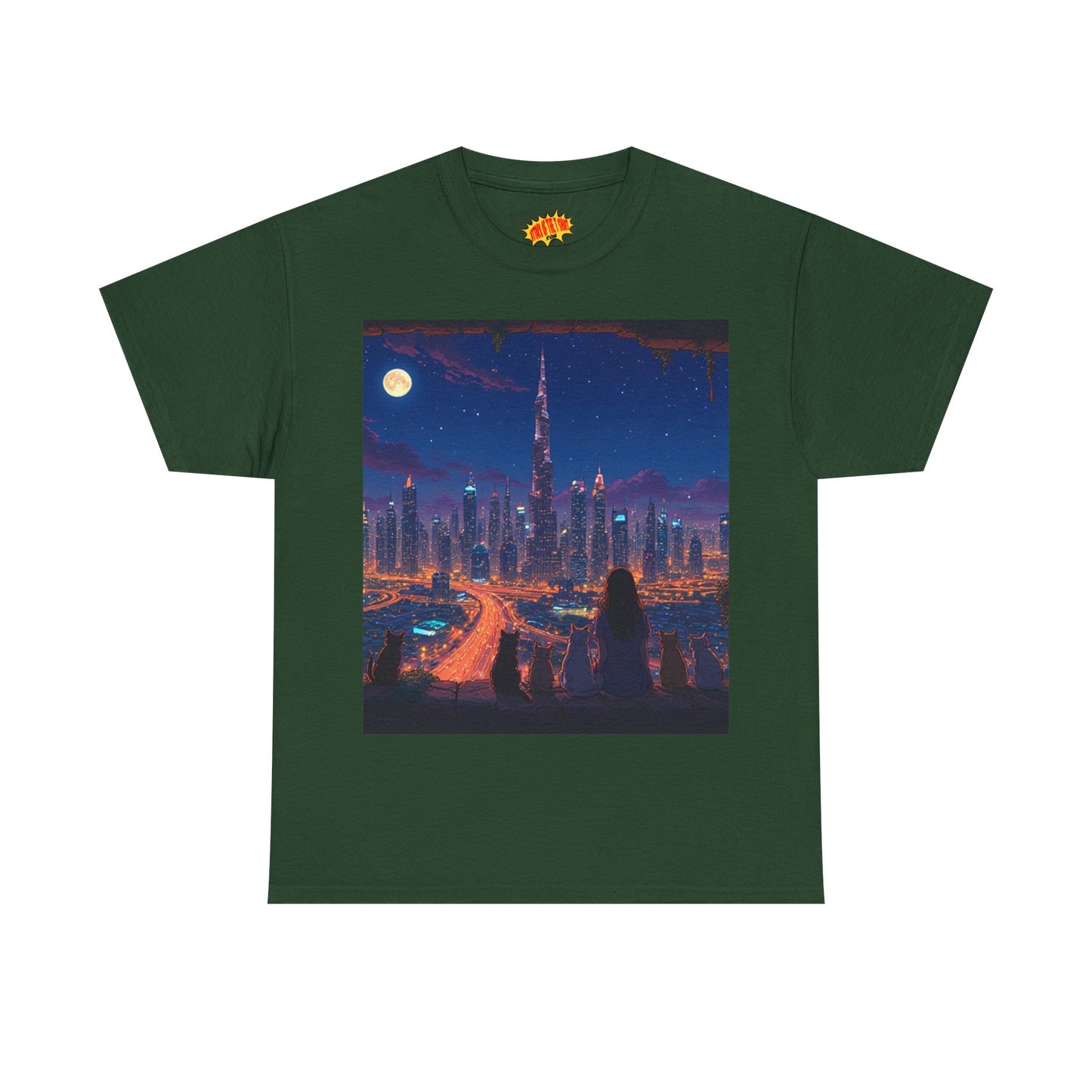 Cityscape Anime Night Scene w/Girl & Cats T-Shirt *Multiple Colors*