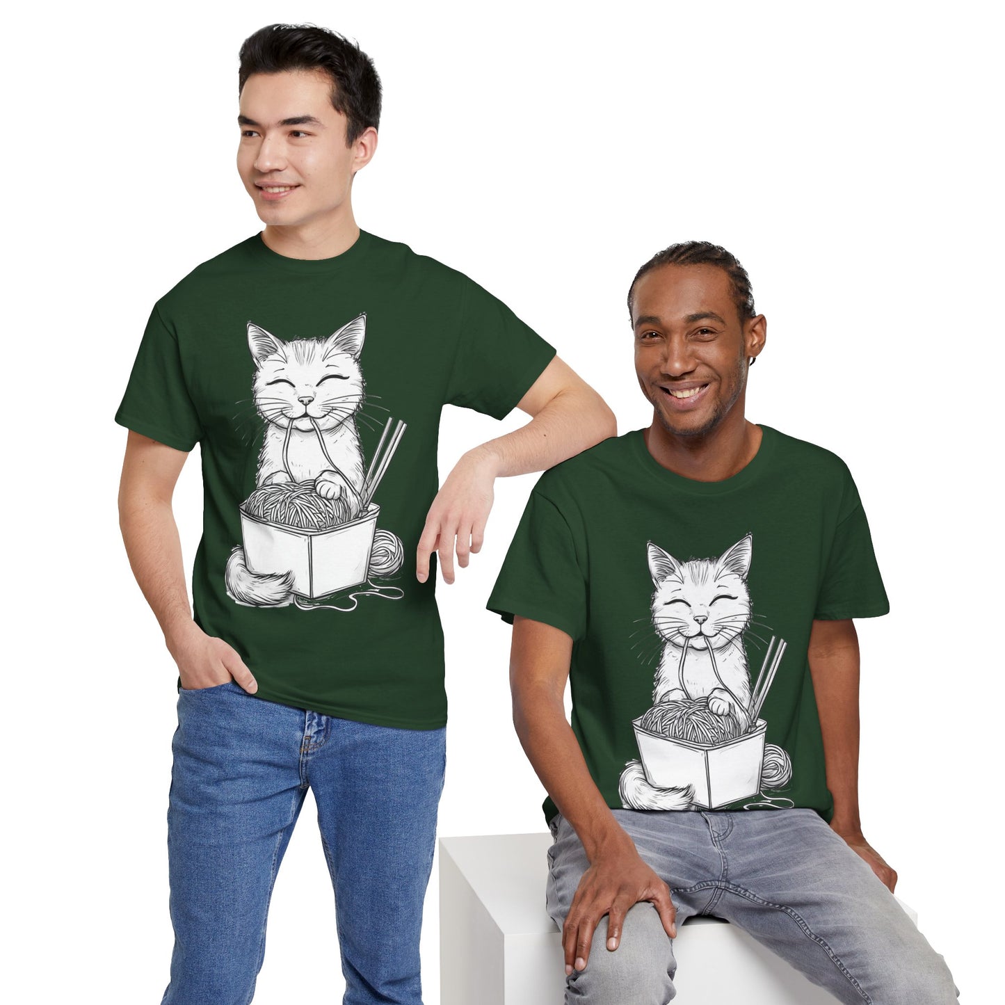 Cat w/Noodles Drawing Art Tee Shirt *Multiple Colors*