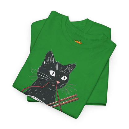 Black Cat w/Noodles + Yarn Ball Art Drawing Tee Shirt