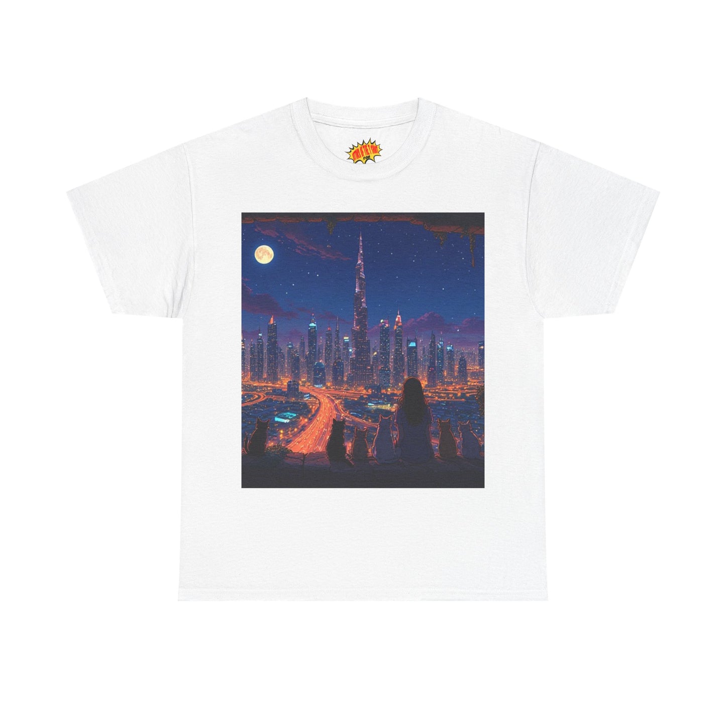 Cityscape Anime Night Scene w/Girl & Cats T-Shirt *Multiple Colors*